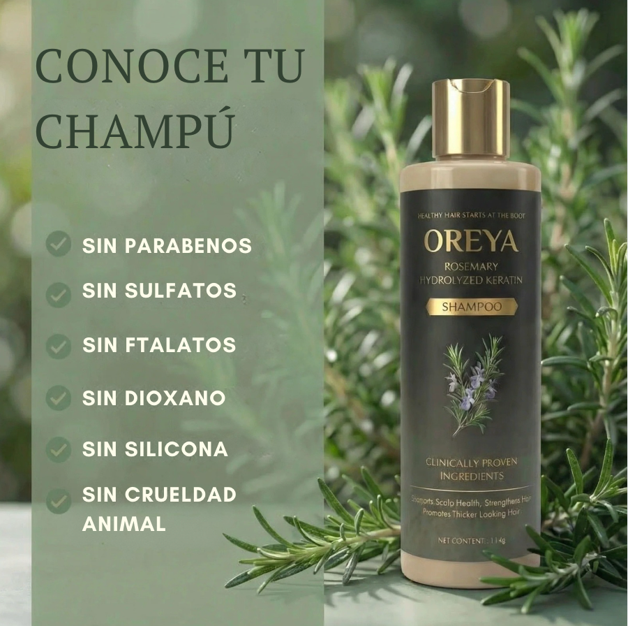 Oreya™ Growth Support Shampoo El secreto para un cabello más largo, fuerte y saludable.