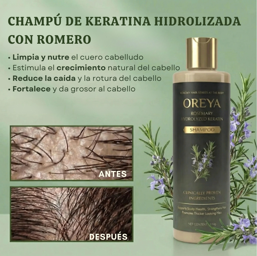Oreya™ Growth Support Shampoo El secreto para un cabello más largo, fuerte y saludable.