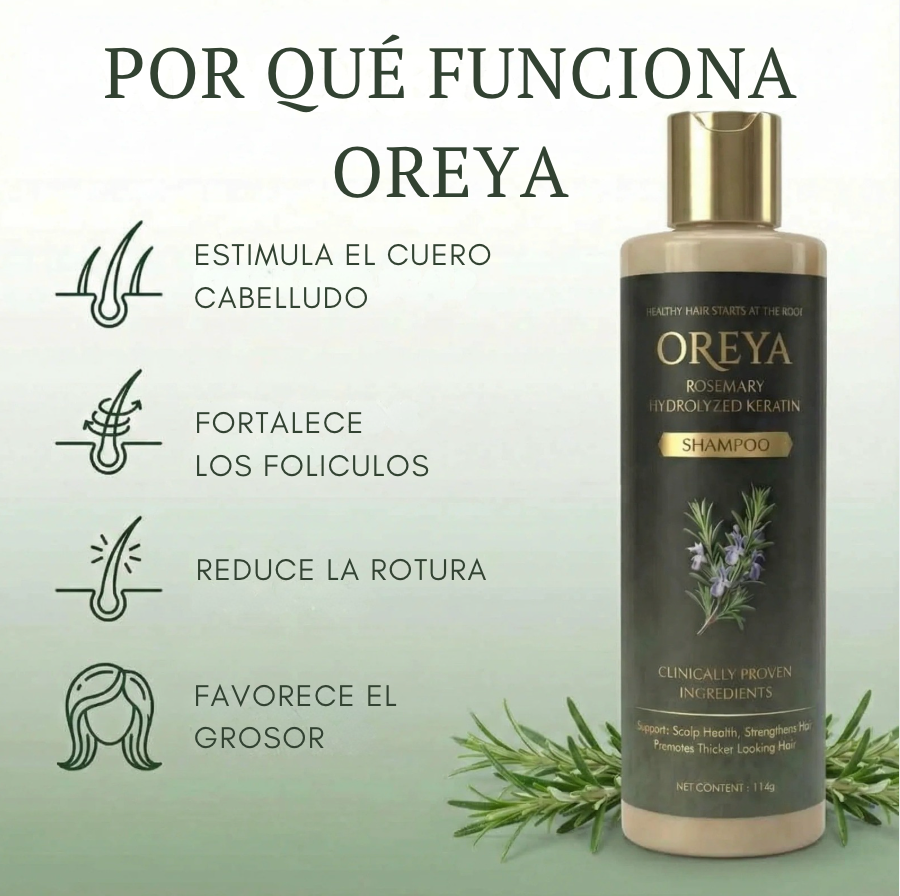 Oreya™ Growth Support Shampoo El secreto para un cabello más largo, fuerte y saludable.