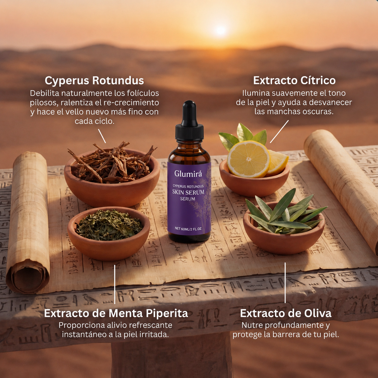 Glumira™ – Suero para la piel con Cyperus rotundus